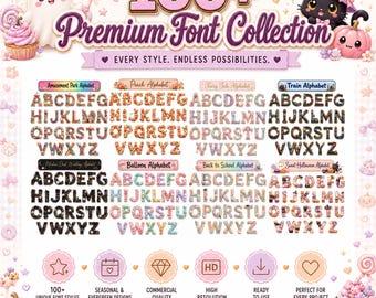 Ultimatives Schriftartenpaket mit über 100 Schriftarten (PLR & MRR) | Niedliche PNG-Alphabet-Sammlung | Schriftarten für die kommerzielle Nutzung | Canva-Download | Weiterverkaufsrechte