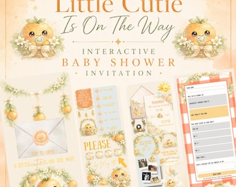 Interaktive Einladung zur Babyparty „Ein kleiner Schatz ist unterwegs“, bearbeitbare Canva-Vorlage, RSVP, Wunschliste, Countdown, digitaler Download