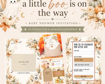 Interaktive Einladung zur Babyparty | Animierte Canva-Vorlage | Bearbeitbare Halloween-Babyparty-Einladung „Little Boo“ | Antwortmöglichkeit (Digitaler Download)