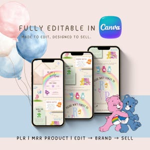 CareBear Interactive Digital Invite Template | Animated Invitation | Editable Baby Shower Invite | PLR MRR Product | Hyperlink RSVP Registry