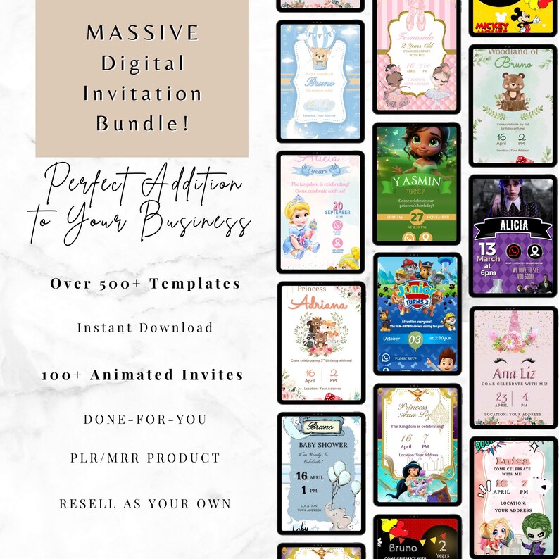 500+ Digital Invitation Templates Bundle | 100+ Animated Invites | PLR MRR Canva Templates for Passive Income | Digital Income Starter Pack