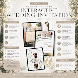 Interactive Wedding Invitation Template | Editable in Canva | Trackable RSVP, Map, Countdown, Registry | Instant Download Digital Invite