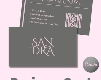 Tarjeta de presentación moderna en gris y morado para autónomos, gestores de redes sociales y propietarios de negocios.