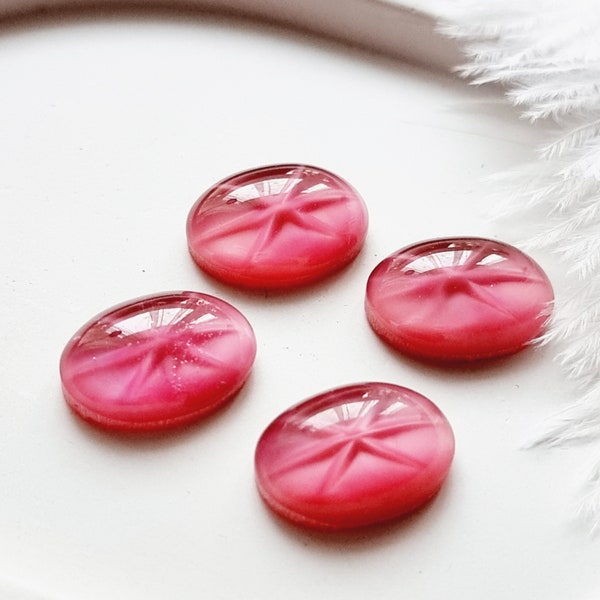 Vintage glass cabochons pink color with star inside, oval shape cabochons, size 18x13 mm flatback, 4 pcs lot, supplies for jewelry making