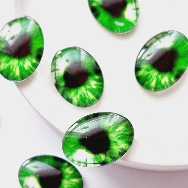 Glass eyes, Green eyes cabochons, flatback beads, Glass cabochons, Animal toy eyes, Cats eyes, Toy eyes, Handmade supplies, Jewelry making