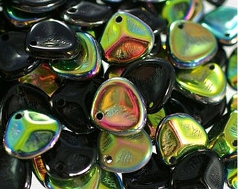 Perles tchèques de pétales de rose Preciosa, taille 8x7 mm, couleur vert métallique, Nr. 28137, Lot de 10 pcs, Perles tchèques en verre pour la fabrication de bijoux