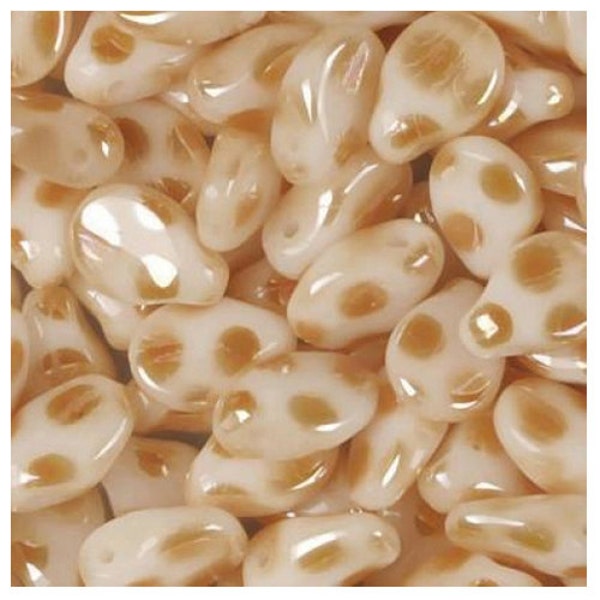 Perles Preciosa PIP beiges à pois, Lot de 10 pcs, Perles de verre tchèques d'origine, Taille 5x7 mm, Couleur Beige Dotes, Nr. 2912X, Perles pour bijoux