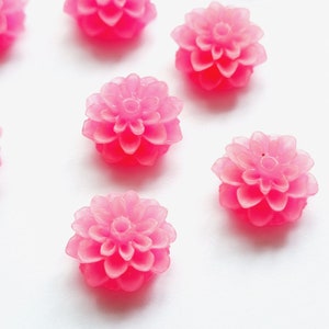 Resin Dahlia Cabochon, Pink Color Plastic Flower Cabochon for Jewelry Making, Beading Supplies, Acrylic Beads for Gluing, Lot of 5 pcs