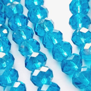 Faceted Crystal Beads, Light Blue Color Crystals, Blue Rondelle Beads, Shiny Crystal Beads, Size 8x6 mm, Lot of 10 pcs, Jewelry Making