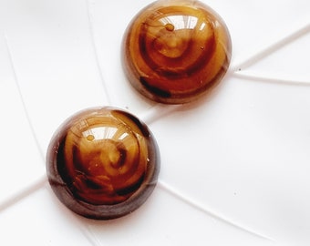 Vintage Czech Glass Cabochons, Brown Coffee Spiral, 18 mm, Lot of 2 pcs