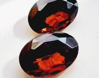 Vintage Dark Brown Glass Cabochon, Oval Faceted Jewel, 25x18 mm