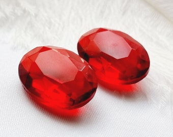 Vintage Red Glass Cabochon, Faceted Siam Rhinestone Beads 25x18mm