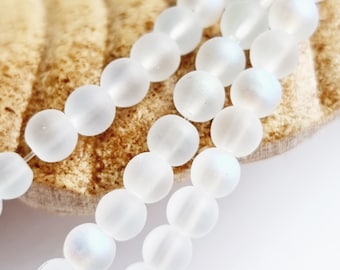 Clear Mystic Glowing Glass Beads, Matte Frosted 4mm, Lot of 10 pcs