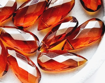 Glass faceted beads, Flat shape drops, Dark Brown Color teardrops, Size 23x10 mm, Glass beads, Top drilled beads, Charm beads, Lot of 10 pcs