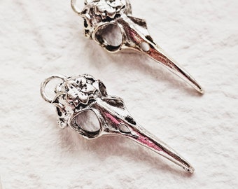 Silver Crow Skull Pendant, Metal Raven Jewelry, Lot of 2 pcs