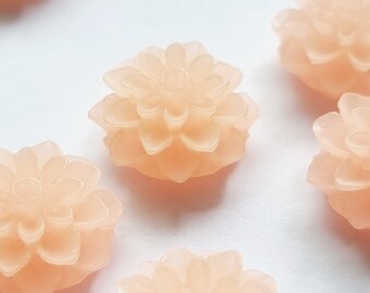 Ivory Resin Dahlia Cabochon, Ivory Color Plastic Flower Cabochon for Jewelry Making, Beading Supplies, Plastic Beads for Gluing, 5 pcs