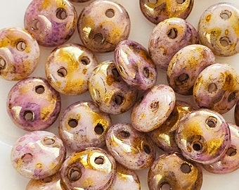 White Alabaster Czech Glass Lentil Beads, 6 mm Piggy Czechmates, Lot of 10 pcs