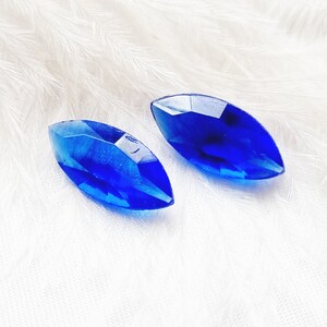 Set of 6 blue transparent color Unfoiled Pointed Back Glass Cabochons, jewels navette royal blue color, pointed back navette glass cabs