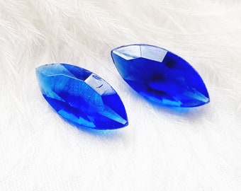 Royal Blue Glass Navette Cabochons, Vintage Jewels, 15x7 mm, Lot of 6 pcs