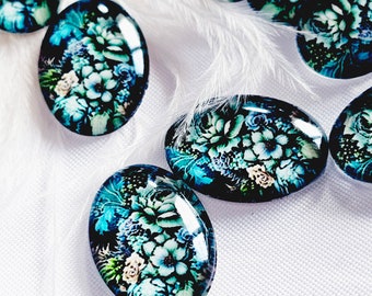 Oval glass cabochon, Floral Photo Cabochon, For gluing, Oval shape, Size 13x18 mm, Lot of 5 pcs for jewelry meaking, Beading projects