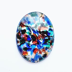 Vintage glass harlequin cabochon, Blue and red colors stones, Czech glass stones, Flatback stones, Size 40x30 mm, Oval shape, Lot of 1 pcs
