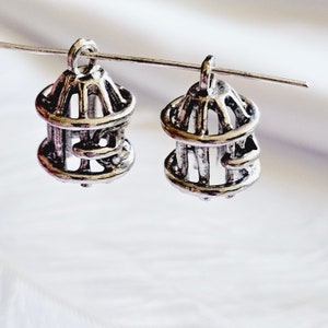 Antique Silver Bird Cage Charm Pendants: Jewelry Making, Beading (5 pcs)