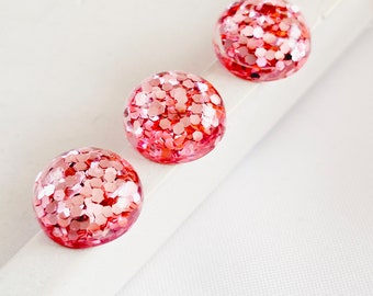 Pink resin cabochon with silver flakes, Round cabochons for gluing, Flatback stones, Pink cabochon, Size 12 mm, Lot of 7 pcs, Jewelry Making