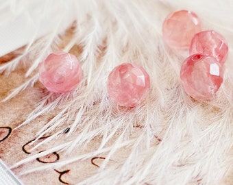Faceted Cherry Quartz Beads: Round Pink Gemstone, 6mm (10 pcs)