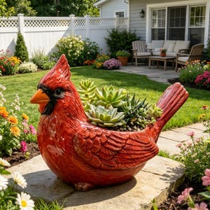 Maceta suculenta con forma de cardenal rojo, maceta rústica de estilo boscoso, regalo para amantes de las aves.