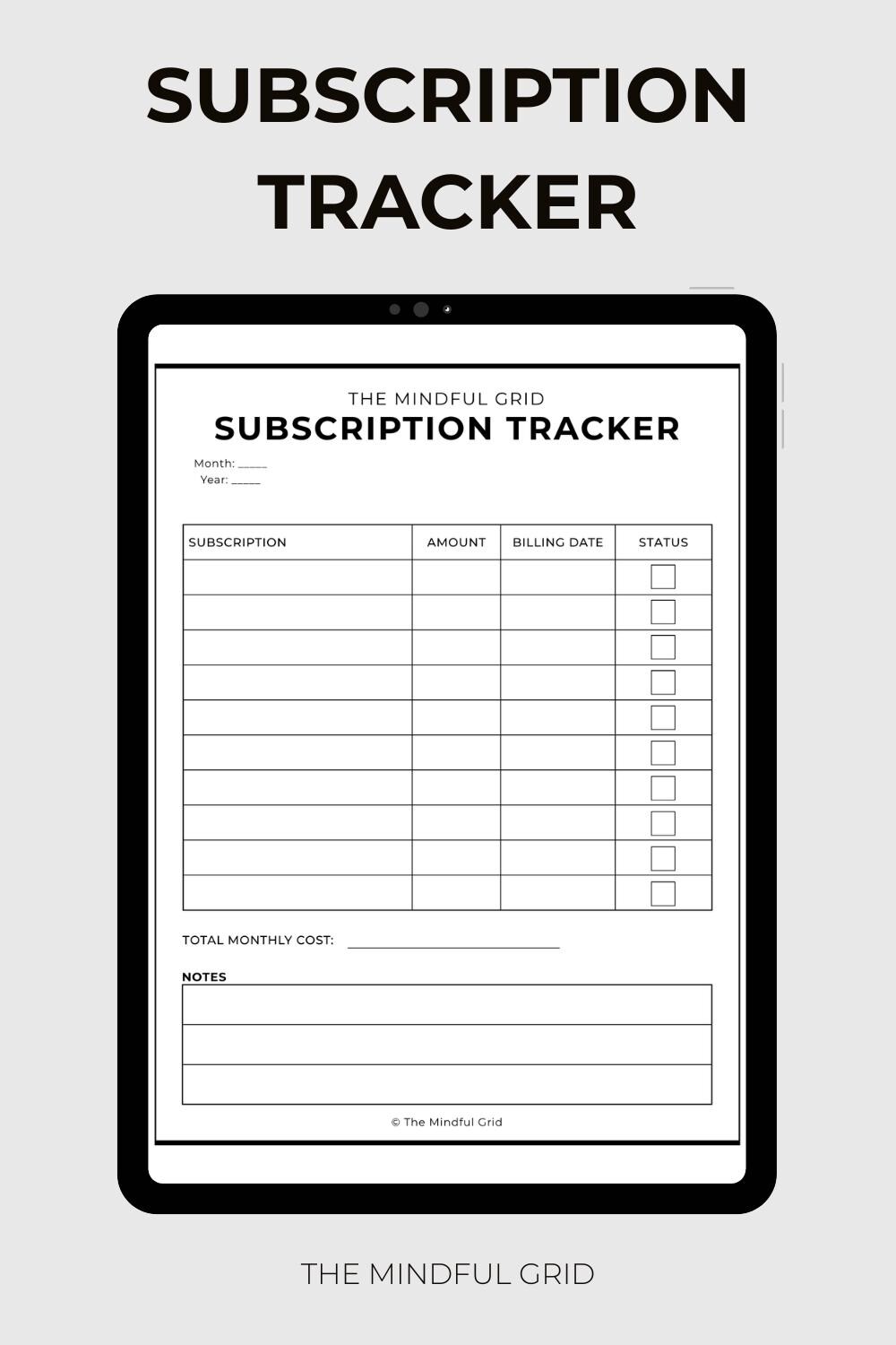 Subscription Tracker Printable PDF | Monthly Bill Tracker | A4 & US ...