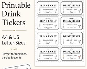Buoni per bevande / Coupon stampabile per bevande per eventi / Voucher per bar, gettone per cocktail per feste, matrimoni, ricevimenti / Download immediato