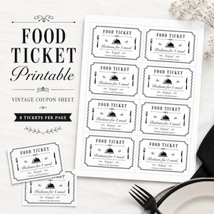 Biglietto per pasto in stile classico vintage / Buono pasto stampabile per eventi / Voucher per ristorante, festa, matrimonio, gettone per food truck, modello
