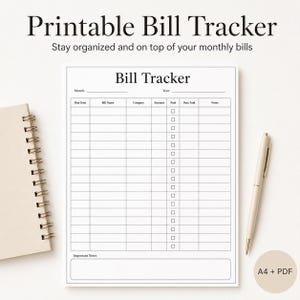 Bill Tracker, Monthly Budget Planner PDF, Easy Bill Organizer, Payment Checklist, Printable Finance Binder, Budget Worksheet, Due Date Chart