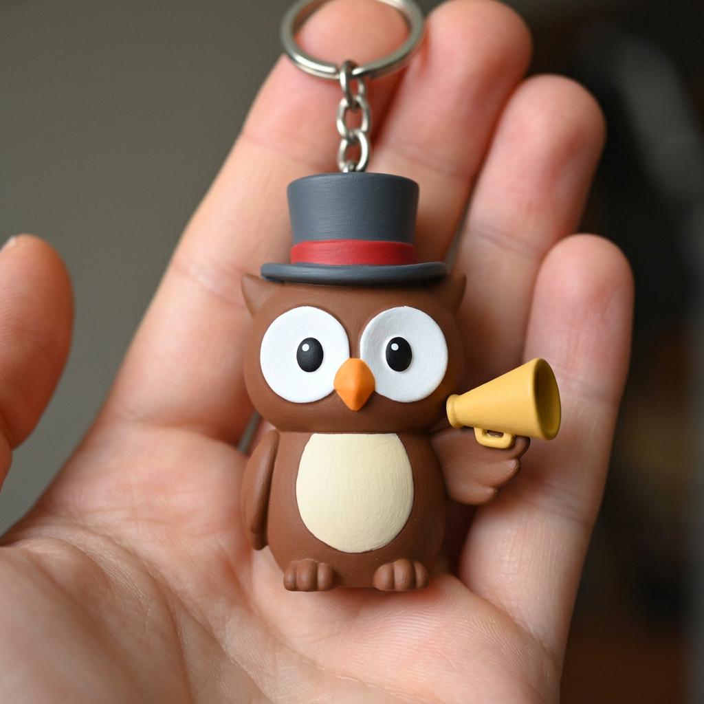 Director Owl Keychain, Hand-Painted 3D Printed Theater Gift, Single Dramaturgy Accessory