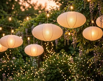 Japanese Washi Paper Lantern Lampshade | Hanging Pendant Ceiling Light Shade | Lampshade Set of 2