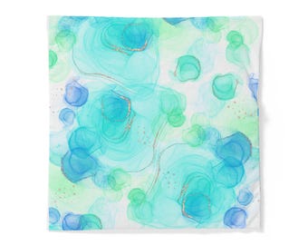 Funda nórdica de algodón con estampado de acuarela azul verdoso / Ropa de cama con diseño abstracto oceánico