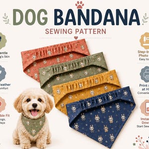Dog Bandana Sewing Pattern PDF, Scrunchie Elastic Dog Bandana, Reversible Pet Bandana, Easy DIY Sewing Pattern, Instant Download