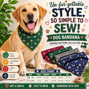 Dog Bandana Sewing Pattern PDF, Scrunchie Elastic Dog Bandana, Reversible Pet Bandana, Easy DIY Sewing Pattern, Instant Download