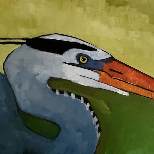 Great blue heron original oil painting