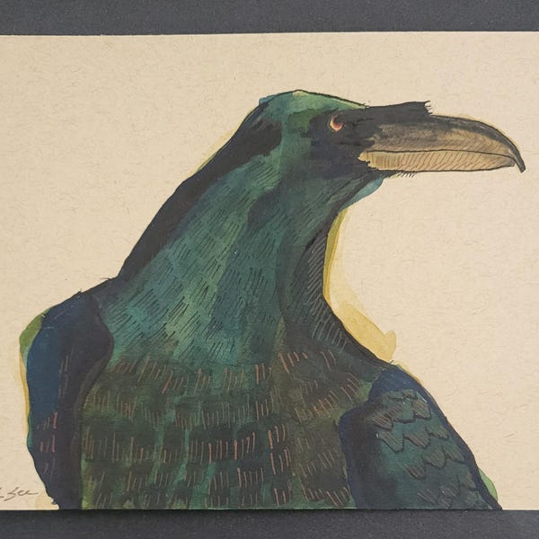 Raven Head Original ink Painting On Paper