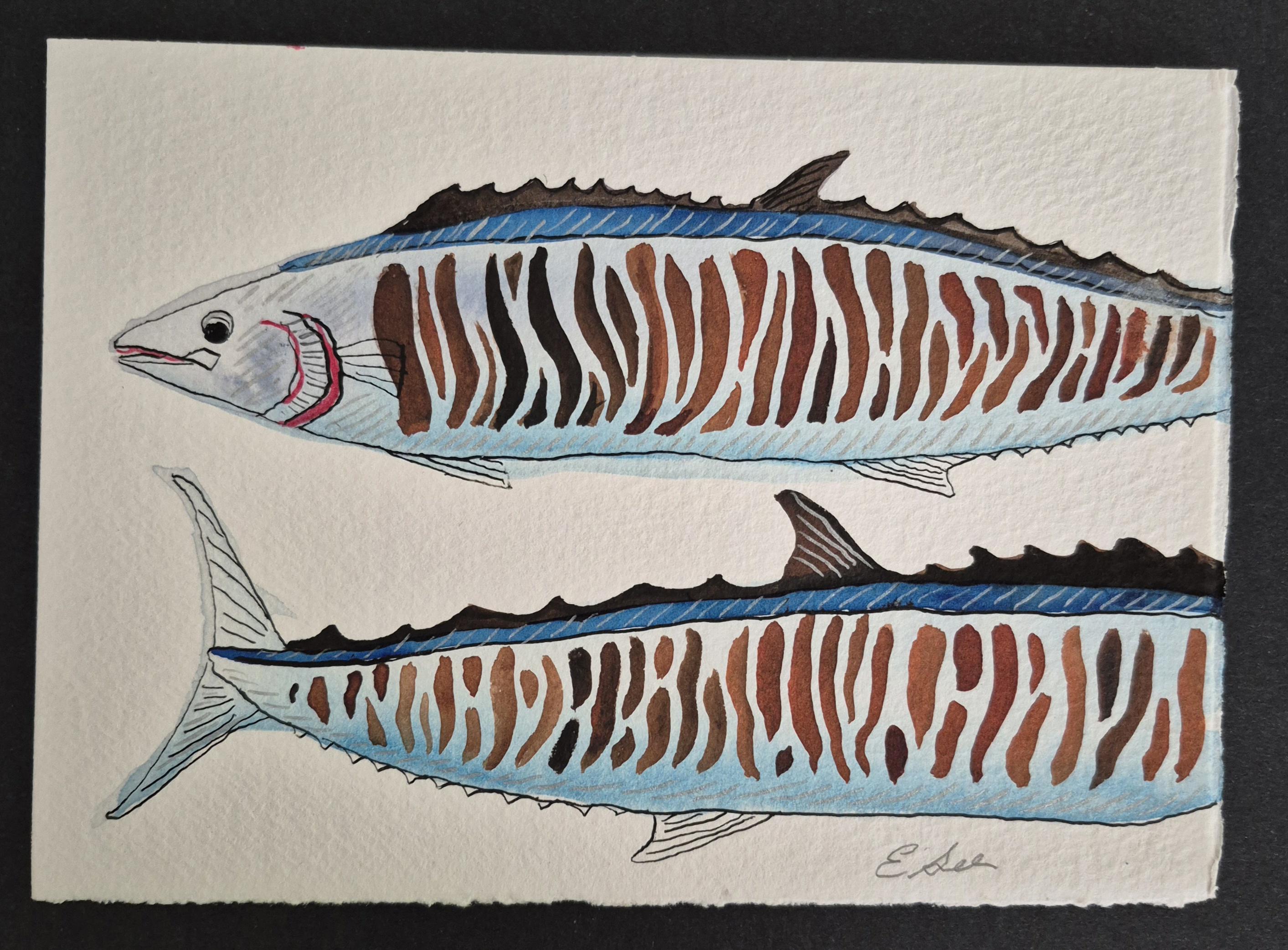 Long Striped Fish Original Ink Painting