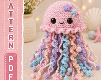 Crochet Jellyfish Pattern, Amigurumi Plush PDF Tutorial, Kawaii Sea Animal Toy (Digital Download)