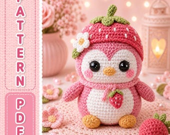 Strawberry Penguin Crochet Pattern: Amigurumi Plush Toy (PDF Download)
