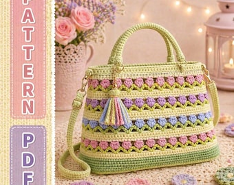 Pastel Heart Handbag Crochet Pattern, Kawaii Shoulder Bag Tutorial (PDF Download) | Step-by-step written instructions