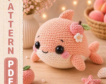 Virkmönster för amigurumi med persikaval Kawaii Ocean Plush-leksak PDF DIY-havsdjursdocka
