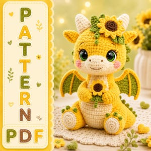 Sonnenblumen-Drache Amigurumi Häkelanleitung - Fantasy Kawaii Plüschtier Anleitung (PDF Download)
