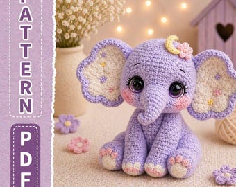 Lilac Elephant Crochet Pattern, Amigurumi Plush Toy Tutorial (PDF)
