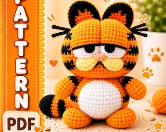 Lazy Tiger Cat Crochet Pattern PDF, Orange Kitty Amigurumi Toy, Beginner Friendly (Instant Download)