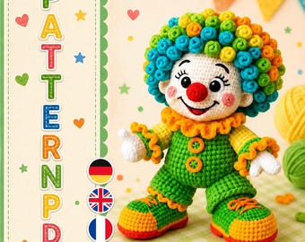 Happy Clown Crochet Pattern PDF, Amigurumi Doll Toy, Circus Decor (Digital Download)