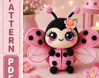 Pink Ladybug Amigurumi Crochet Pattern, Kawaii Insect Plushie Tutorial (PDF)